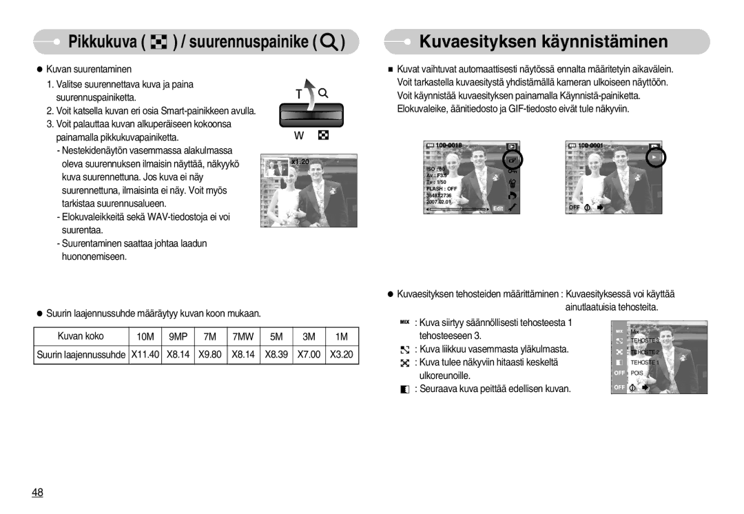 Samsung EC-NV11ZBBC/E2, EC-NV11ZBDA/DE, EC-NV11ZBBB/E2 manual Kuvaesityksen käynnistäminen, 9MP 7MW 