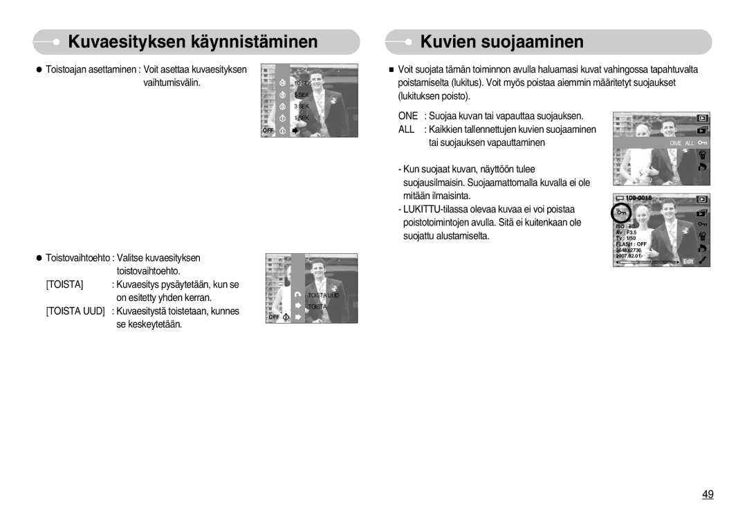 Samsung EC-NV11ZBBB/E2, EC-NV11ZBDA/DE, EC-NV11ZBBC/E2 manual Kuvien suojaaminen, Toista UUD 