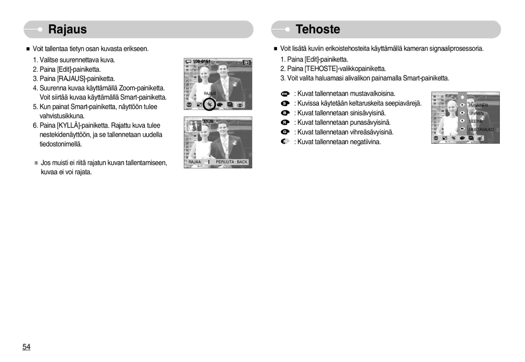 Samsung EC-NV11ZBBC/E2, EC-NV11ZBDA/DE, EC-NV11ZBBB/E2 manual Rajaus, Tehoste 