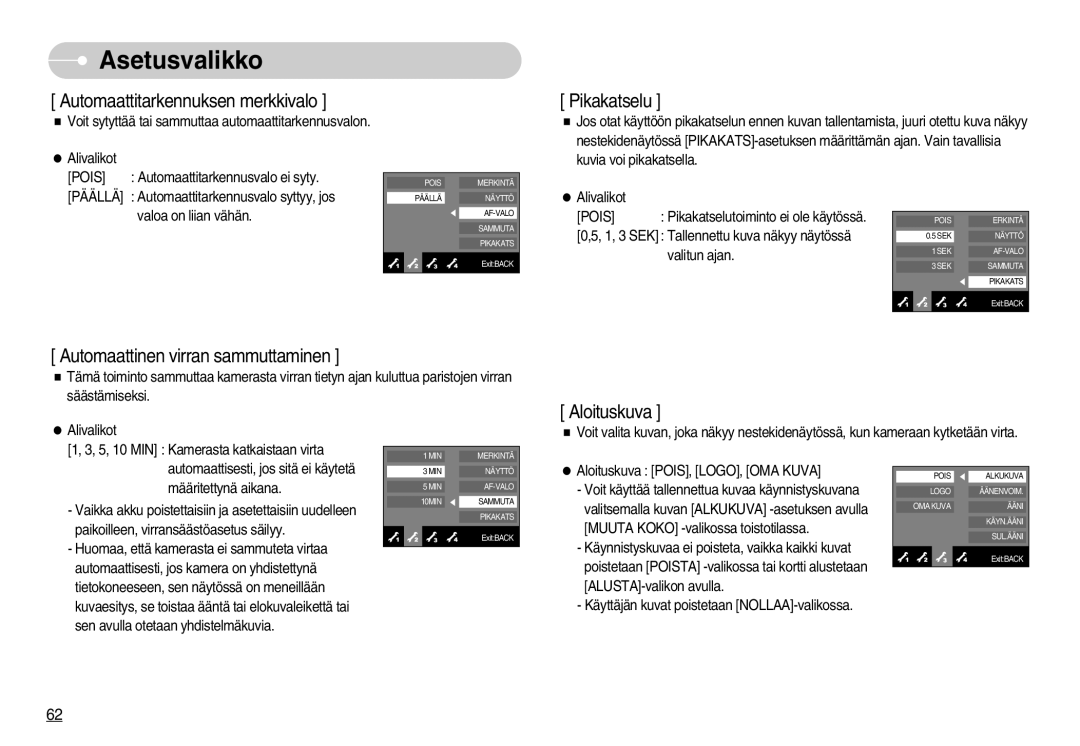 Samsung EC-NV11ZBDA/DE, EC-NV11ZBBC/E2, EC-NV11ZBBB/E2 manual Automaattitarkennuksen merkkivalo 