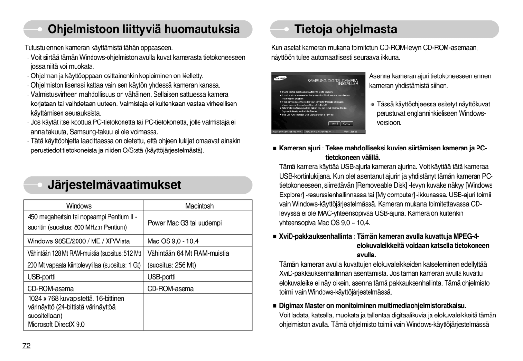 Samsung EC-NV11ZBBC/E2, EC-NV11ZBDA/DE, EC-NV11ZBBB/E2 manual Järjestelmävaatimukset, Tietoja ohjelmasta 