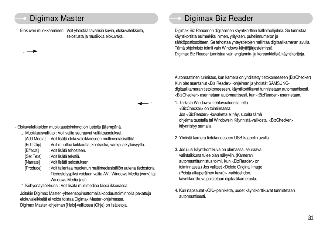 Samsung EC-NV11ZBBC/E2, EC-NV11ZBDA/DE, EC-NV11ZBBB/E2 manual Digimax Biz Reader 