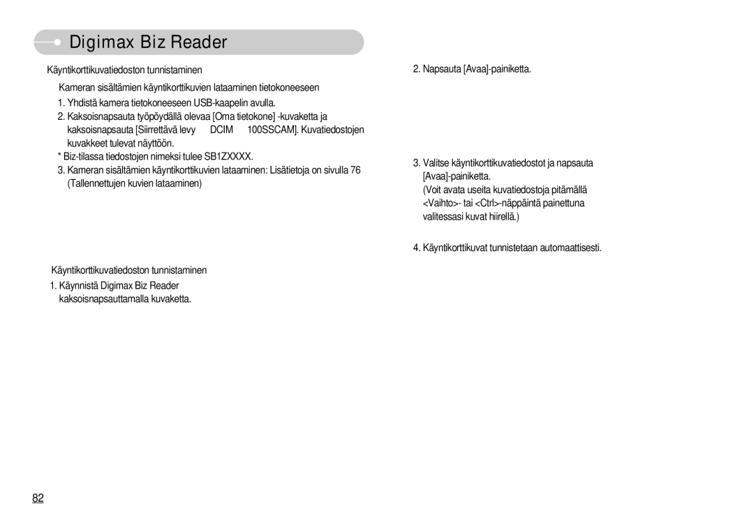 Samsung EC-NV11ZBBB/E2, EC-NV11ZBDA/DE, EC-NV11ZBBC/E2 manual Digimax Biz Reader 