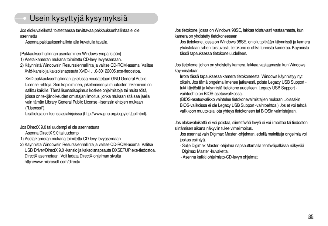 Samsung EC-NV11ZBBB/E2, EC-NV11ZBDA/DE, EC-NV11ZBBC/E2 manual Usein kysyttyjä kysymyksiä 