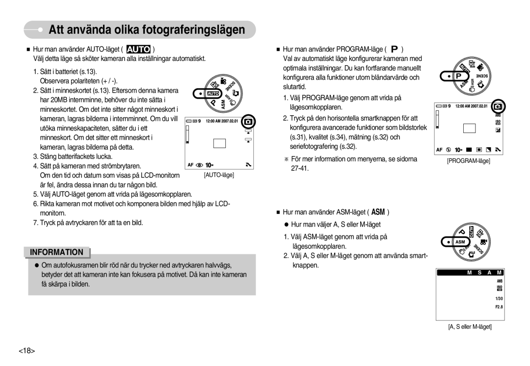 Samsung EC-NV11ZBBC/E2, EC-NV11ZBDA/DE, EC-NV11ZBBB/E2 manual Att använda olika fotograferingslägen 