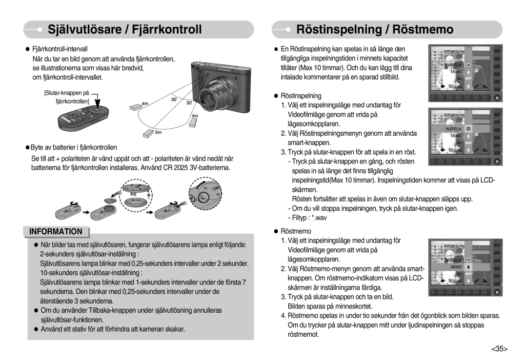 Samsung EC-NV11ZBDA/DE, EC-NV11ZBBC/E2, EC-NV11ZBBB/E2 manual Röstinspelning / Röstmemo 