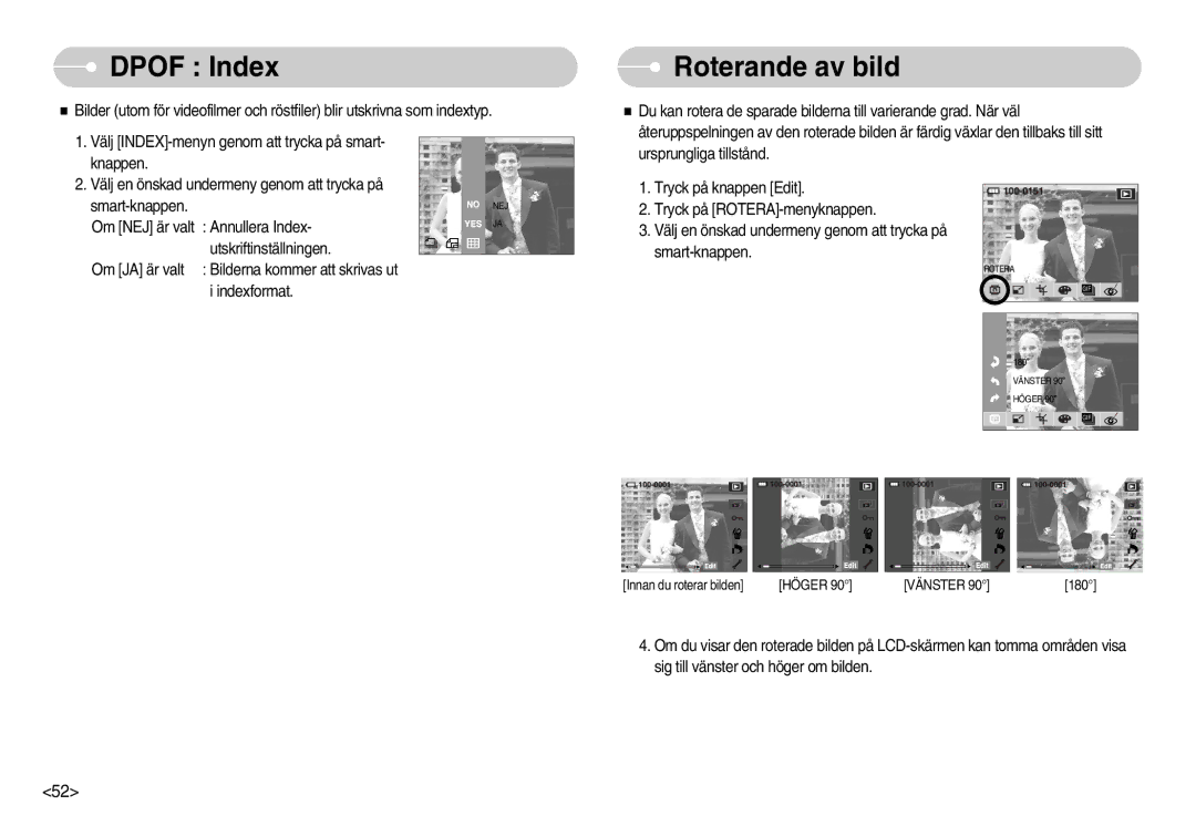 Samsung EC-NV11ZBBB/E2, EC-NV11ZBDA/DE, EC-NV11ZBBC/E2 manual Dpof Index, Roterande av bild 