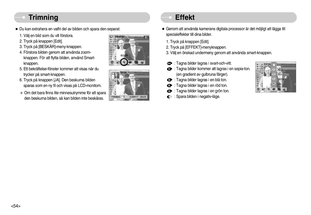 Samsung EC-NV11ZBBC/E2, EC-NV11ZBDA/DE, EC-NV11ZBBB/E2 manual Trimning, Effekt 