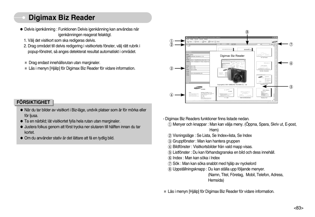 Samsung EC-NV11ZBDA/DE, EC-NV11ZBBC/E2, EC-NV11ZBBB/E2 manual Försiktighet 