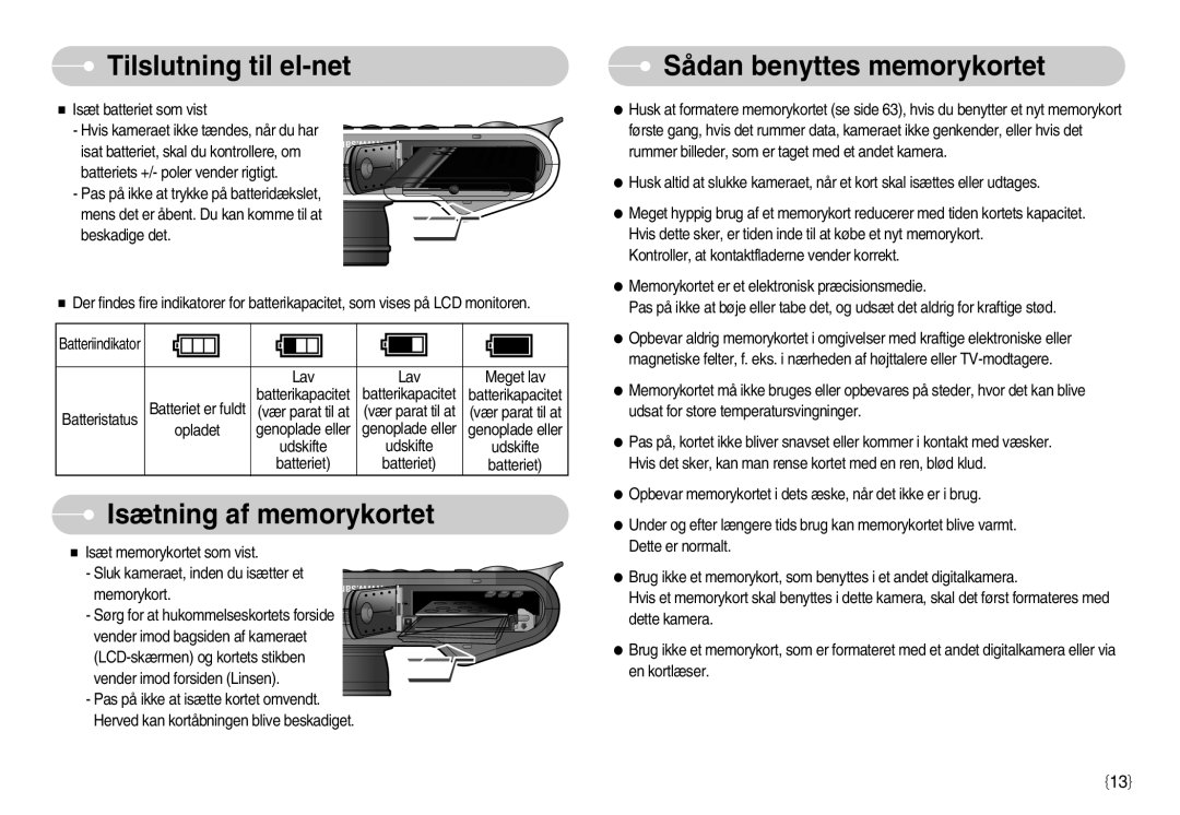 Samsung EC-NV11ZBBB/E2, EC-NV11ZBDA/DE, EC-NV11ZBBC/E2 manual Isætning af memorykortet, Sådan benyttes memorykortet 