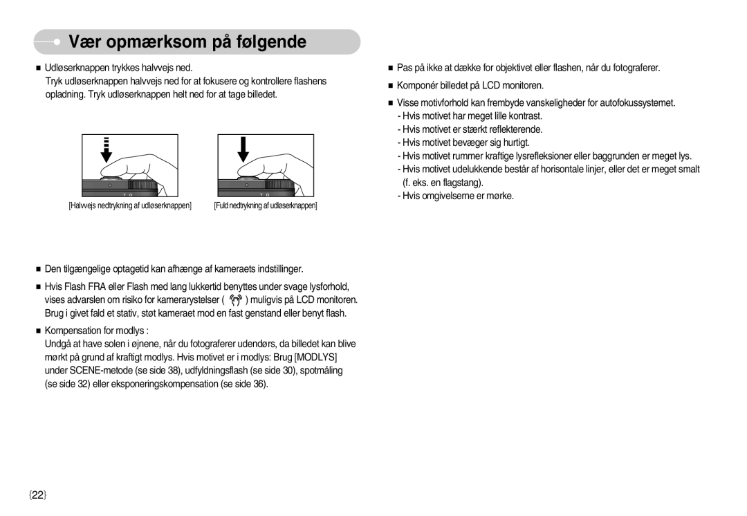 Samsung EC-NV11ZBBB/E2, EC-NV11ZBDA/DE, EC-NV11ZBBC/E2 manual Vær opmærksom på følgende 