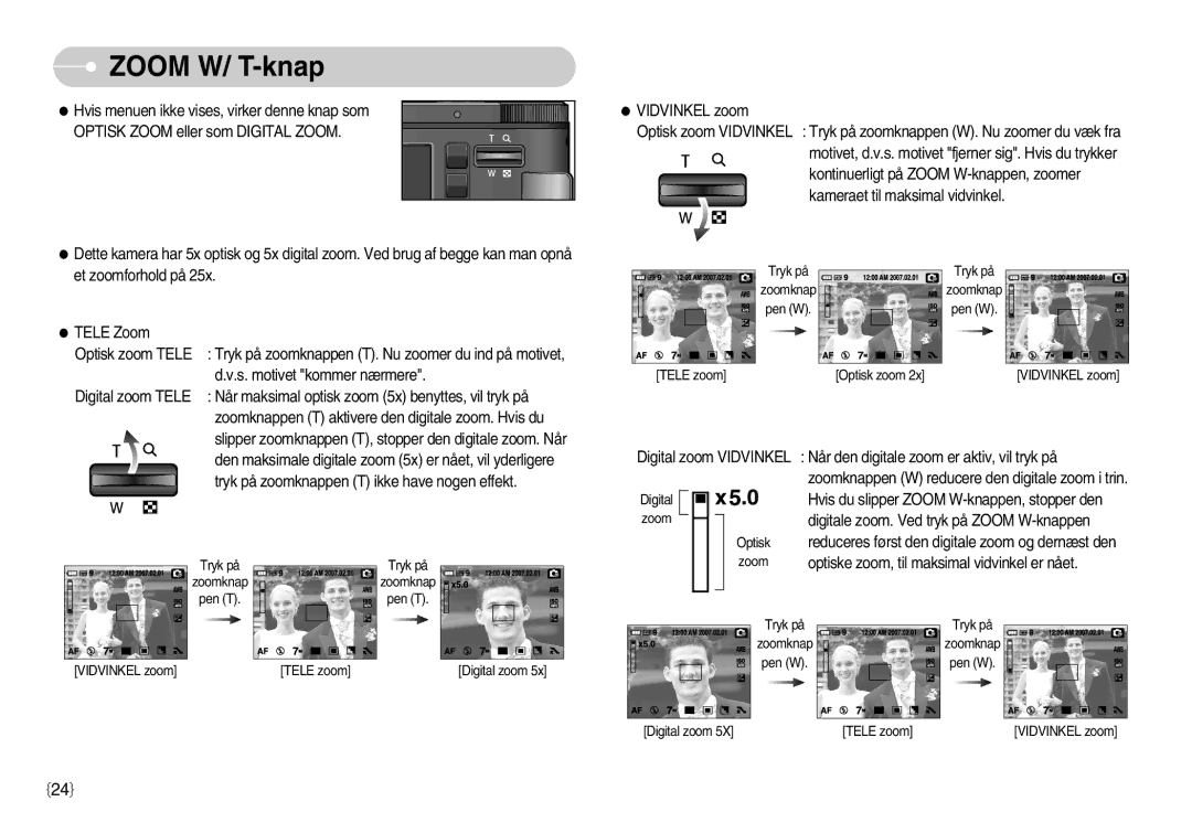 Samsung EC-NV11ZBBC/E2, EC-NV11ZBDA/DE, EC-NV11ZBBB/E2 manual Zoom W/ T-knap 