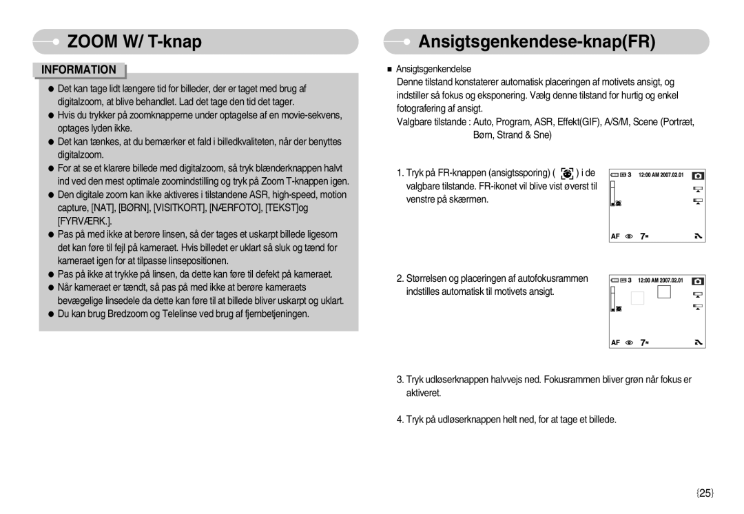 Samsung EC-NV11ZBBB/E2, EC-NV11ZBDA/DE, EC-NV11ZBBC/E2 manual Ansigtsgenkendese-knapFR 