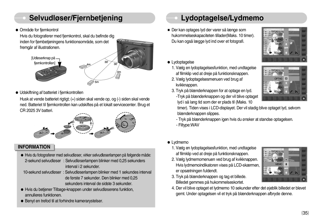 Samsung EC-NV11ZBDA/DE, EC-NV11ZBBC/E2, EC-NV11ZBBB/E2 manual Lydoptagelse/Lydmemo 