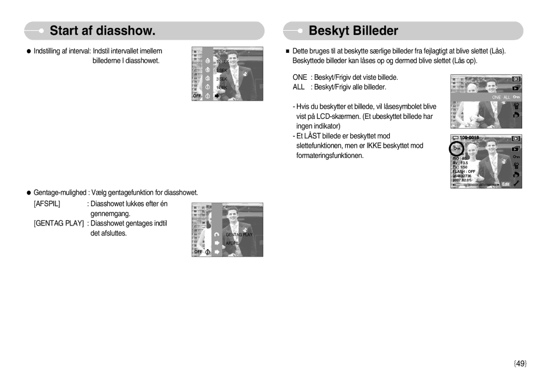 Samsung EC-NV11ZBBB/E2, EC-NV11ZBDA/DE, EC-NV11ZBBC/E2 manual Beskyt Billeder, One, All, Afspil 