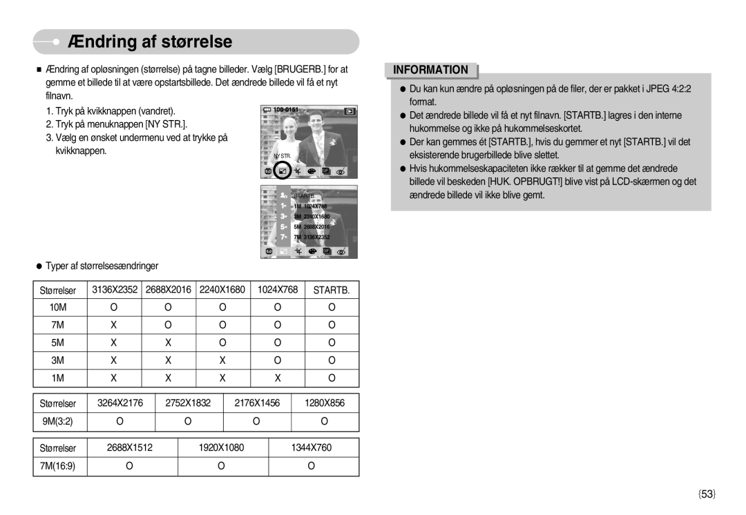 Samsung EC-NV11ZBDA/DE, EC-NV11ZBBC/E2, EC-NV11ZBBB/E2 manual Ændring af størrelse, Startb 