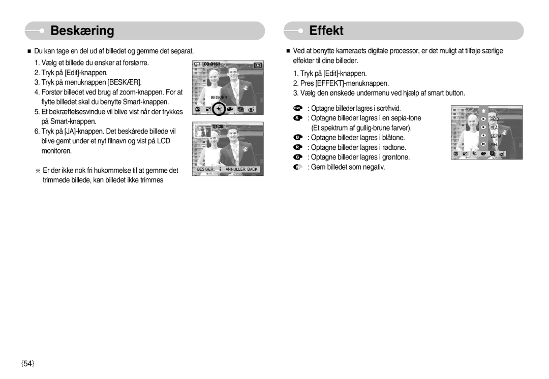 Samsung EC-NV11ZBBC/E2, EC-NV11ZBDA/DE, EC-NV11ZBBB/E2 manual Beskæring, Effekt 