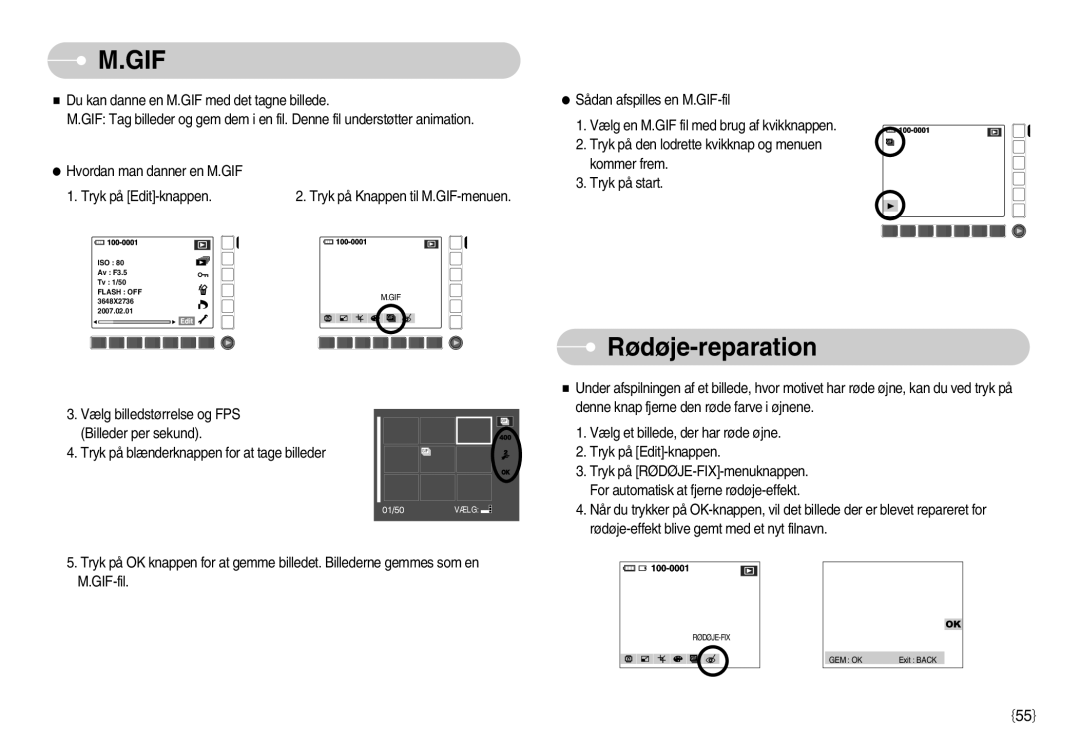 Samsung EC-NV11ZBBB/E2, EC-NV11ZBDA/DE, EC-NV11ZBBC/E2 manual Gif, Rødøje-reparation 