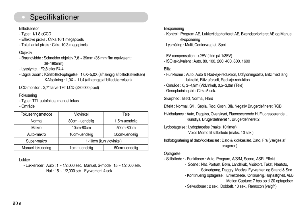 Samsung EC-NV11ZBBB/E2, EC-NV11ZBDA/DE, EC-NV11ZBBC/E2 manual Specifikationer 