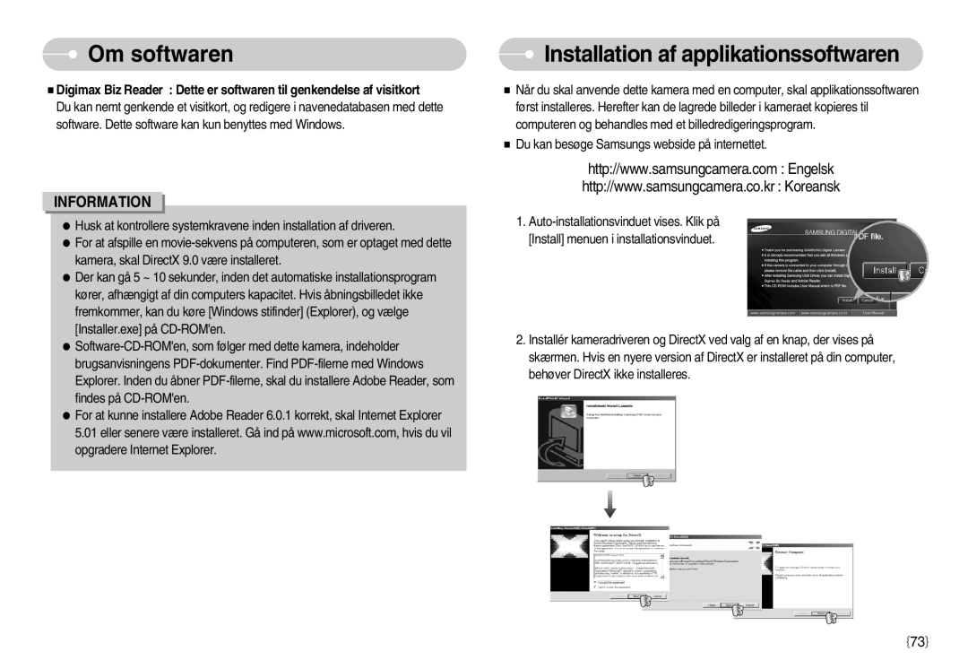 Samsung EC-NV11ZBBB/E2, EC-NV11ZBDA/DE, EC-NV11ZBBC/E2 manual Installation af applikationssoftwaren 