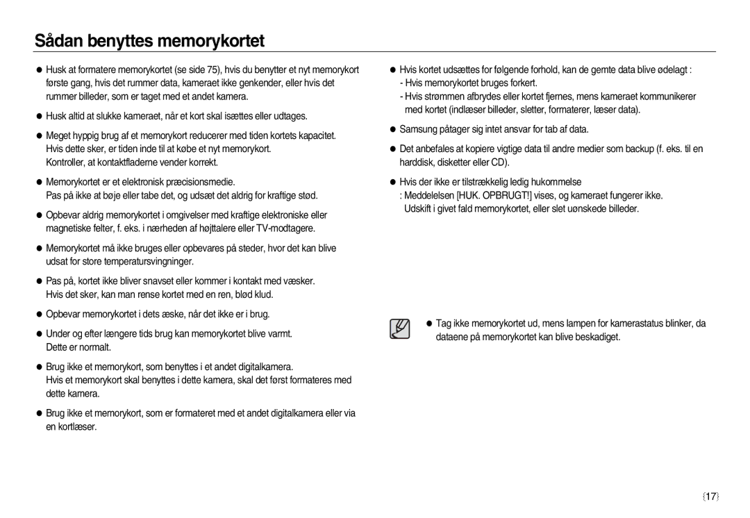 Samsung EC-NV15ZBBA/E2, EC-NV15ZSBA/E2, EC-NV15ZSDA/E3 manual Sådan benyttes memorykortet 