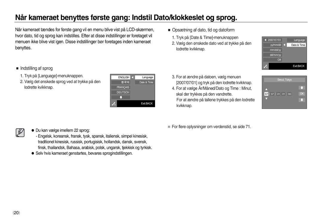 Samsung EC-NV15ZBBA/E2, EC-NV15ZSBA/E2, EC-NV15ZSDA/E3 manual Indstilling af sprog 