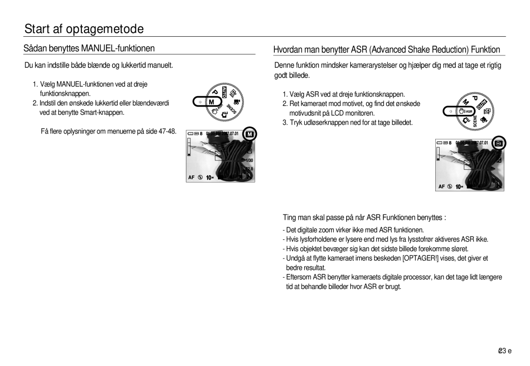 Samsung EC-NV15ZBBA/E2, EC-NV15ZSBA/E2 Sådan benyttes MANUEL-funktionen, Du kan indstille både blænde og lukkertid manuelt 