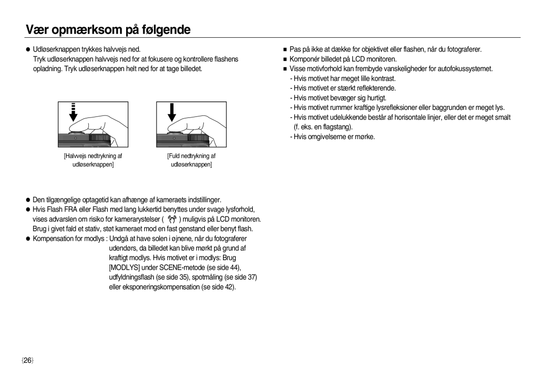 Samsung EC-NV15ZBBA/E2, EC-NV15ZSBA/E2, EC-NV15ZSDA/E3 manual Vær opmærksom på følgende 