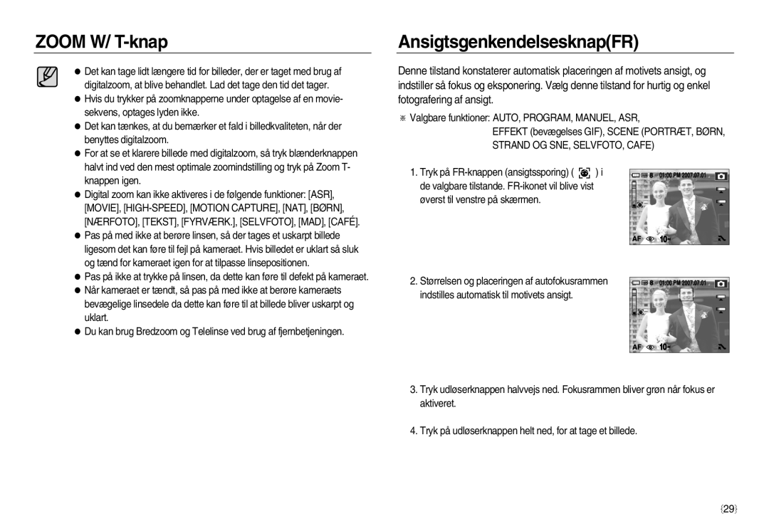 Samsung EC-NV15ZBBA/E2, EC-NV15ZSBA/E2, EC-NV15ZSDA/E3 manual AnsigtsgenkendelsesknapFR, Strand OG SNE, SELVFOTO, Cafe 