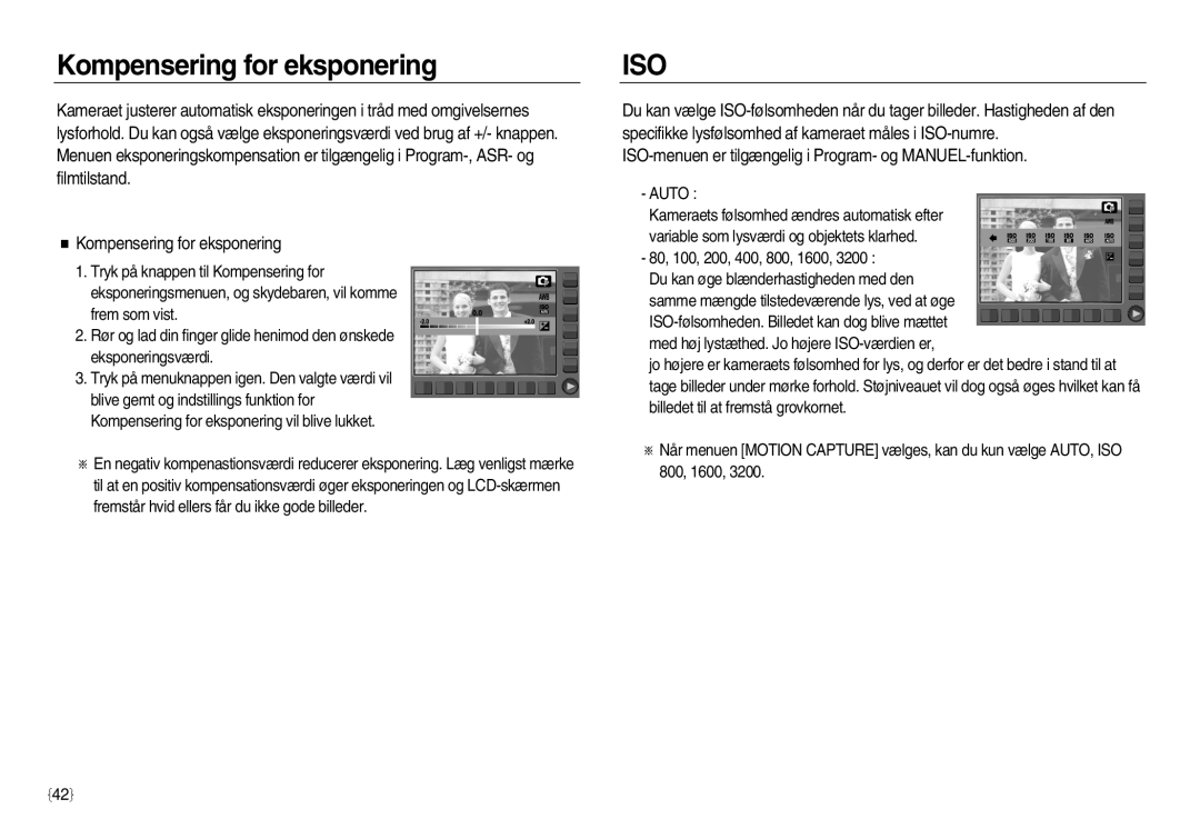 Samsung EC-NV15ZSBA/E2, EC-NV15ZBBA/E2, EC-NV15ZSDA/E3 manual Kompensering for eksponering, Iso 