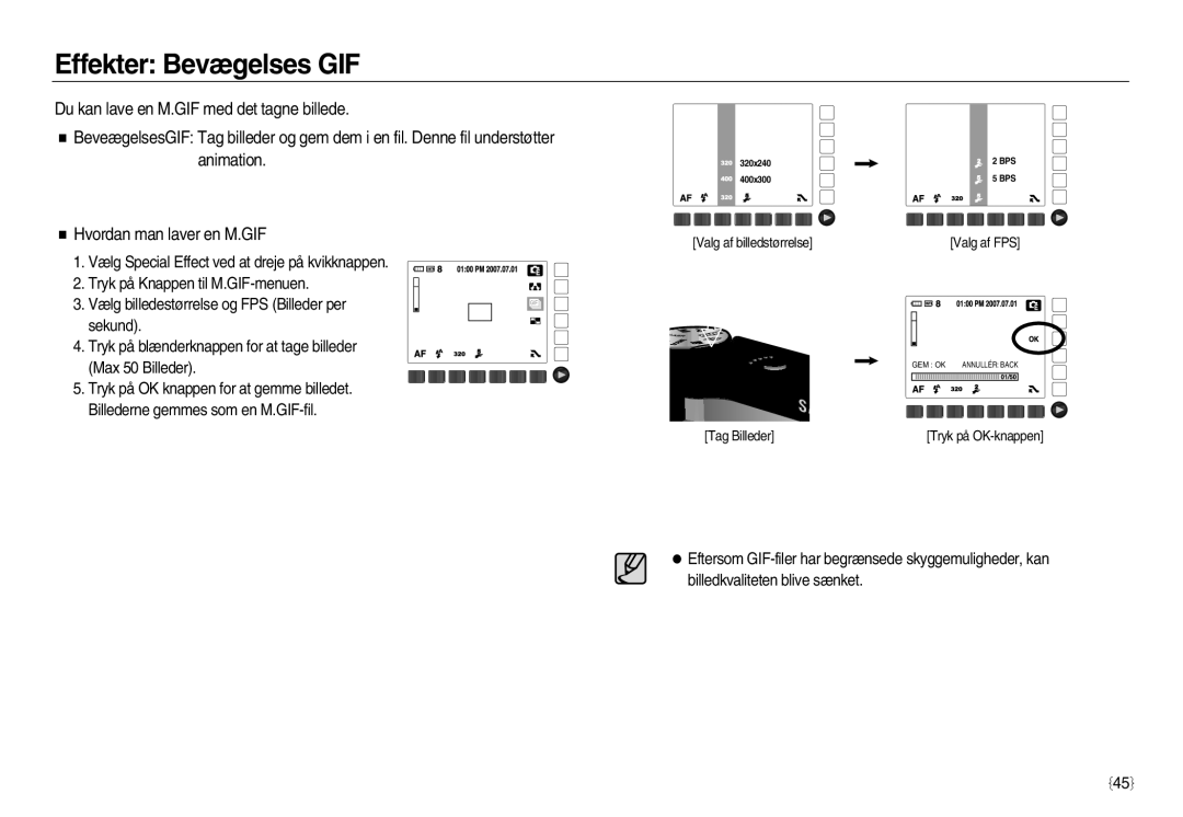 Samsung EC-NV15ZSBA/E2, EC-NV15ZBBA/E2, EC-NV15ZSDA/E3 manual Effekter Bevægelses GIF 