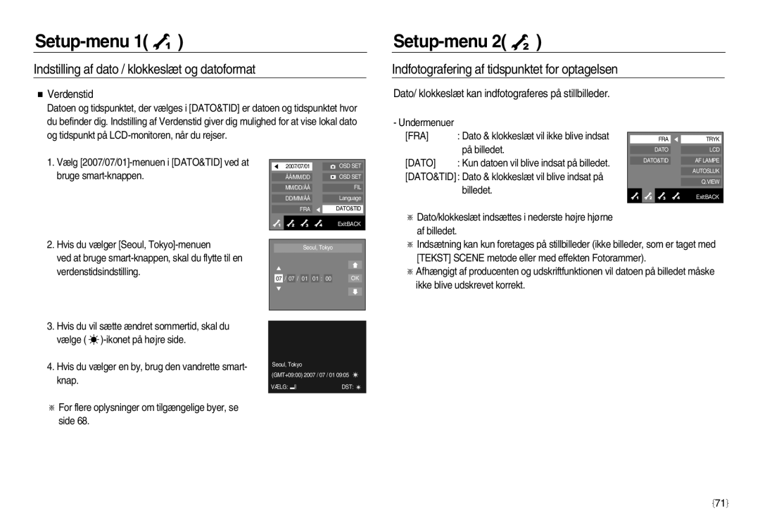 Samsung EC-NV15ZBBA/E2, EC-NV15ZSBA/E2, EC-NV15ZSDA/E3 manual Indfotografering af tidspunktet for optagelsen, Verdenstid 