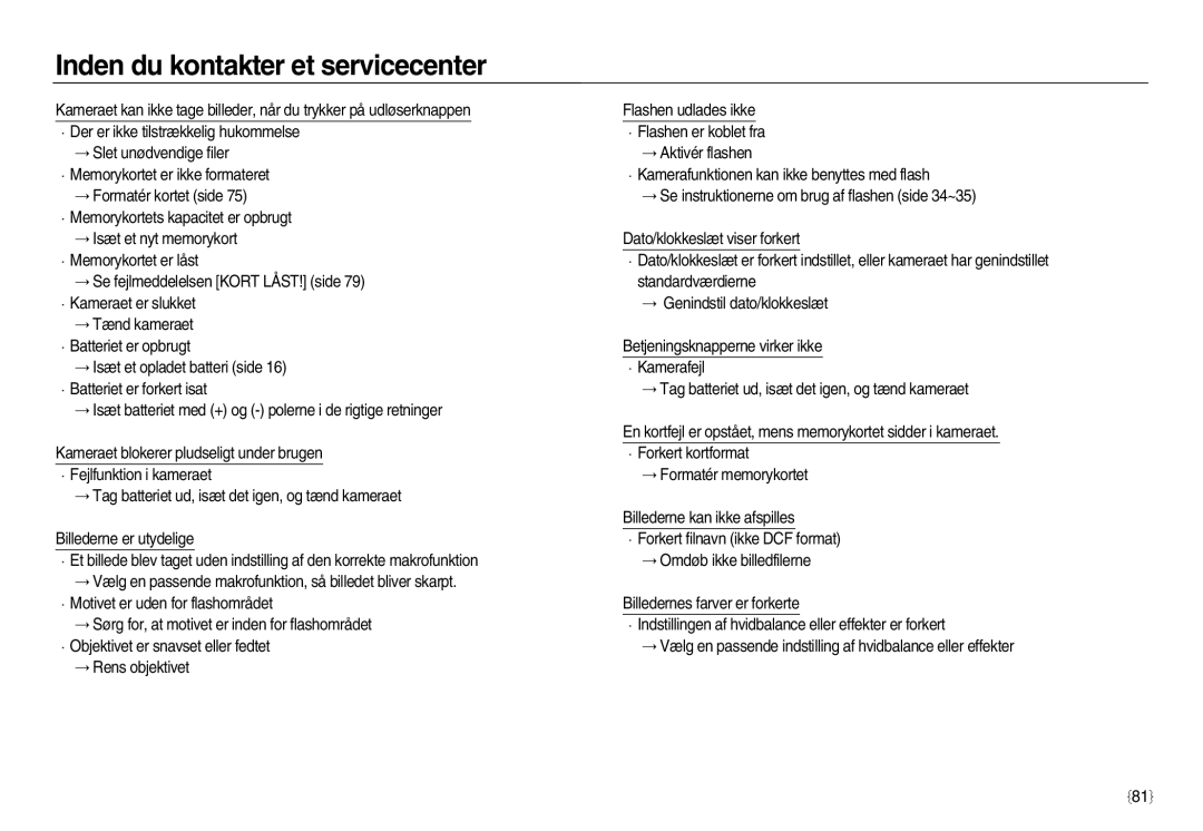 Samsung EC-NV15ZSBA/E2, EC-NV15ZBBA/E2, EC-NV15ZSDA/E3 manual Inden du kontakter et servicecenter 