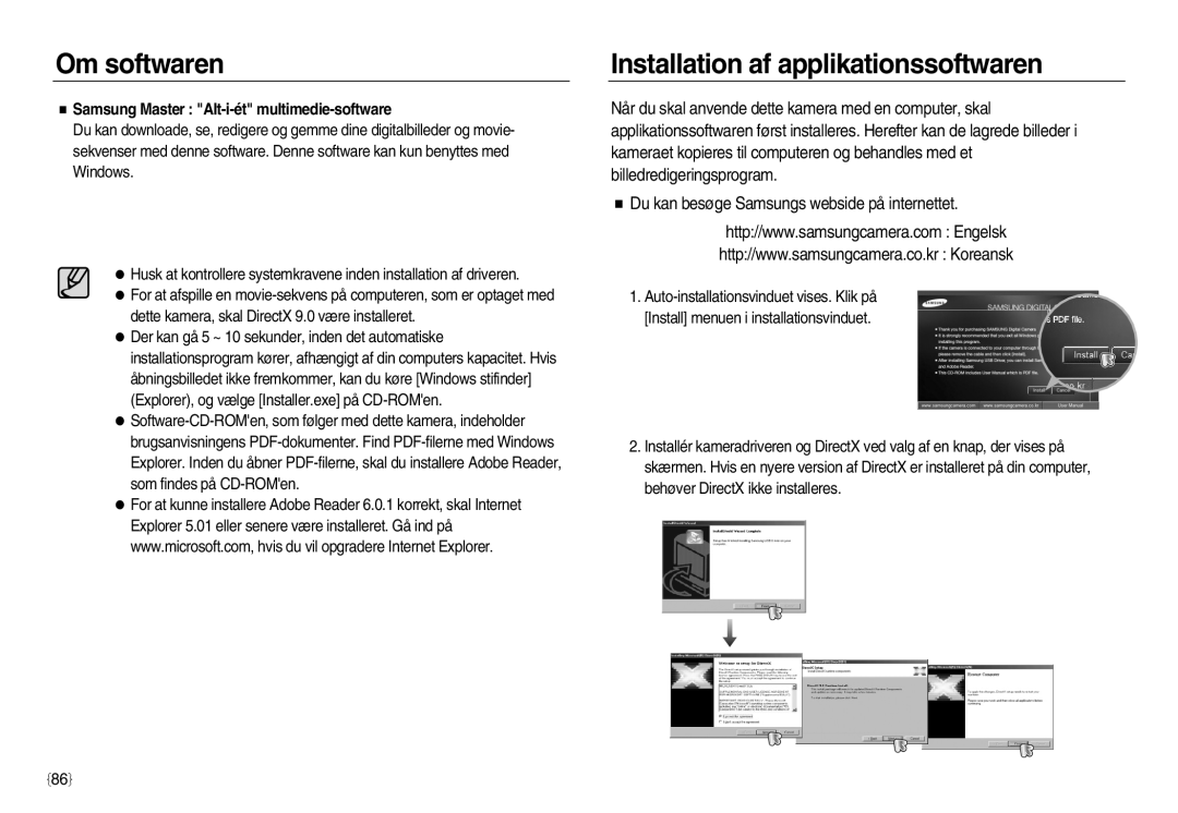 Samsung EC-NV15ZBBA/E2, EC-NV15ZSBA/E2 Installation af applikationssoftwaren, Samsung Master Alt-i-ét multimedie-software 