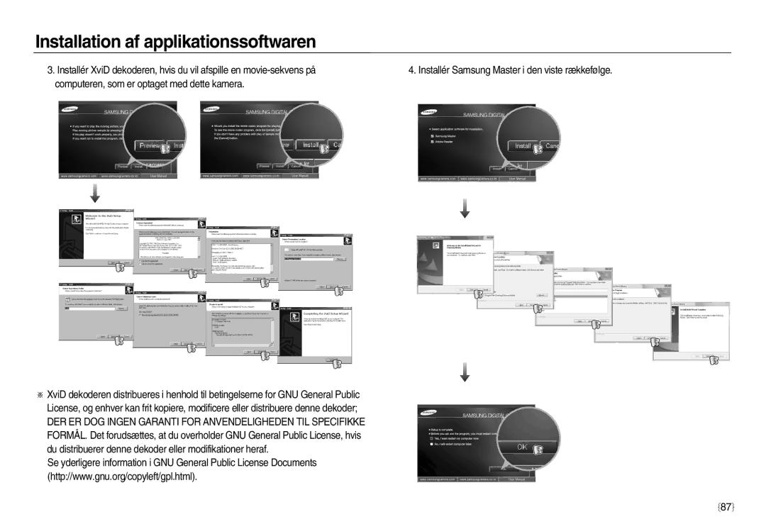 Samsung EC-NV15ZSBA/E2, EC-NV15ZBBA/E2, EC-NV15ZSDA/E3 manual Installation af applikationssoftwaren 