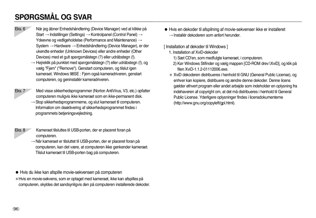 Samsung EC-NV15ZSBA/E2 manual Hvis du ikke kan afspille movie-sekvensen på computeren, Installation af dekoder til Windows 