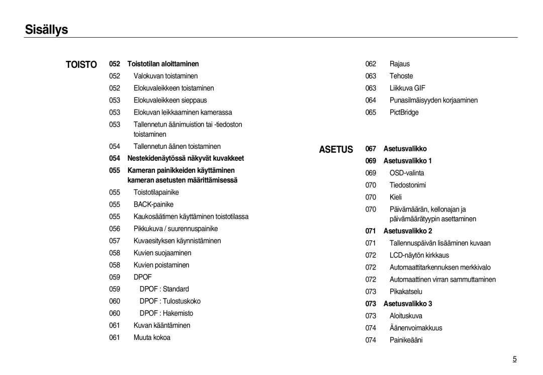 Samsung EC-NV15ZBBA/E2, EC-NV15ZSBA/E2 manual OSD-valinta Tiedostonimi Kieli, Aloituskuva 074 Äänenvoimakkuus Painikeääni 