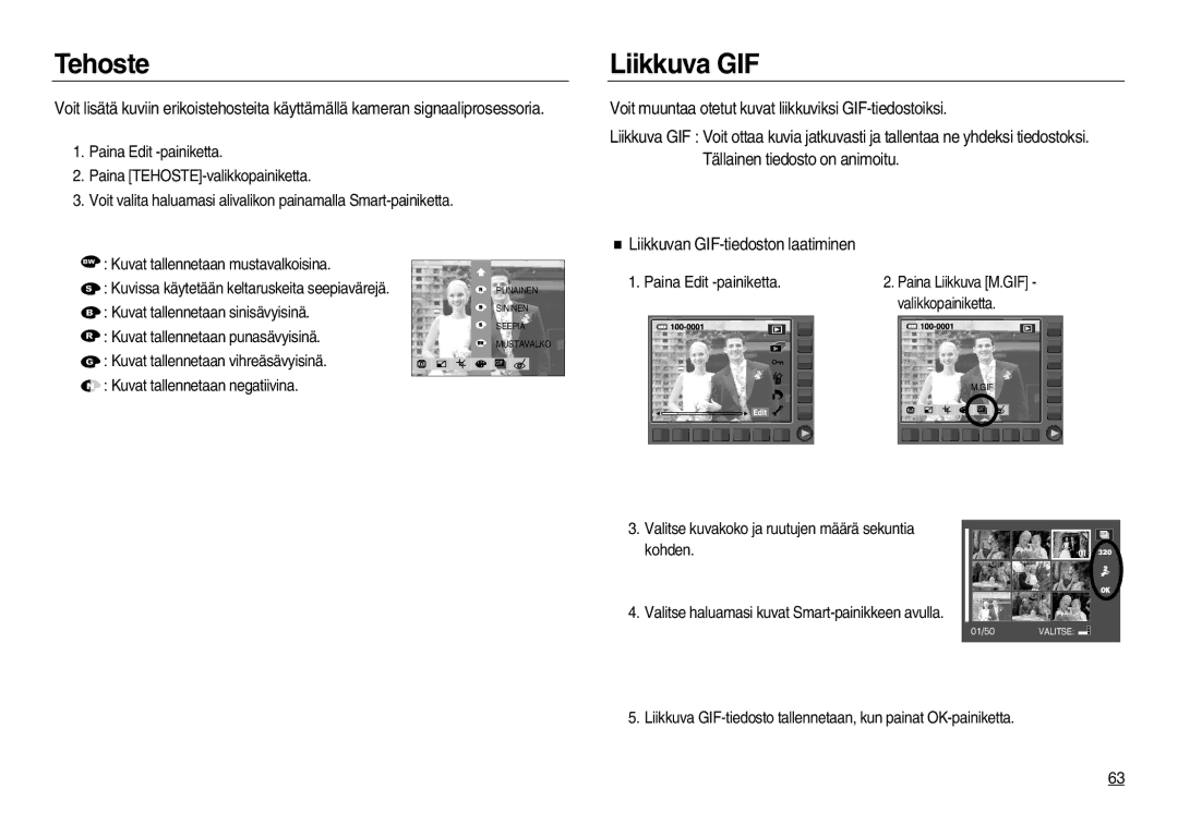 Samsung EC-NV15ZSBA/E2, EC-NV15ZBBA/E2, EC-NV15ZSDA/E3 manual Liikkuva GIF, Valikkopainiketta 