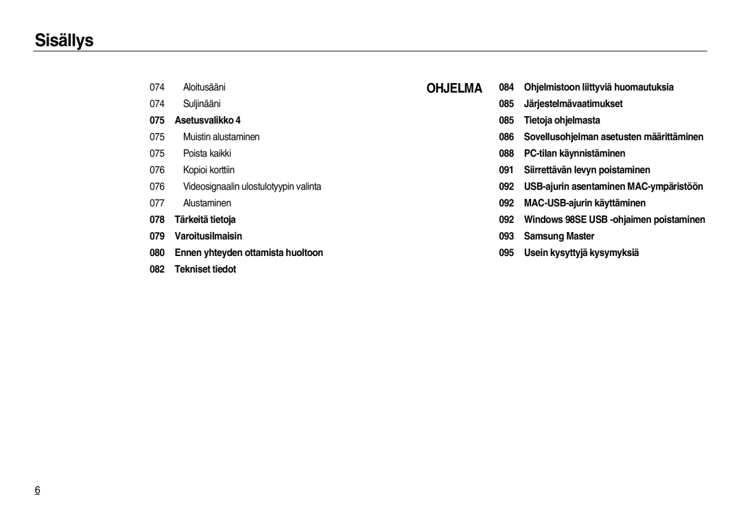 Samsung EC-NV15ZSBA/E2, EC-NV15ZBBA/E2, EC-NV15ZSDA/E3 manual Ohjelma 