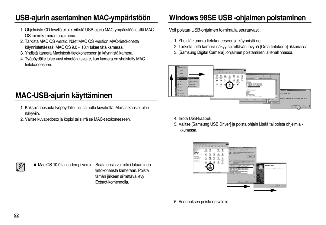 Samsung EC-NV15ZBBA/E2, EC-NV15ZSBA/E2 manual MAC-USB-ajurin käyttäminen, Voit poistaa USB-ohjaimen toimimalla seuraavasti 