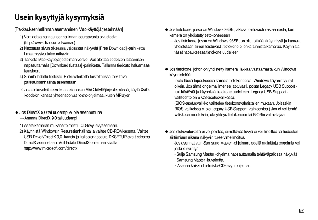 Samsung EC-NV15ZSDA/E3, EC-NV15ZBBA/E2, EC-NV15ZSBA/E2 manual Pakkauksenhallinnan asentaminen Mac-käyttöjärjestelmään 