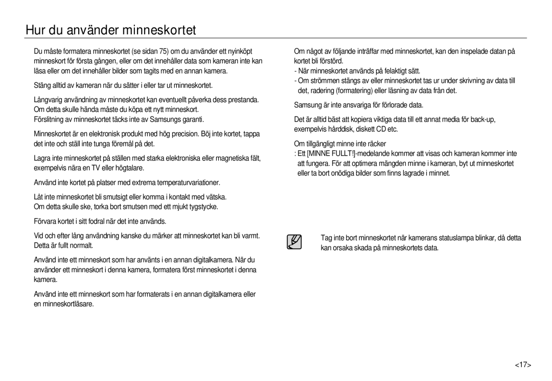 Samsung EC-NV15ZBBA/E2, EC-NV15ZSBA/E2, EC-NV15ZSDA/E3 manual Hur du använder minneskortet 