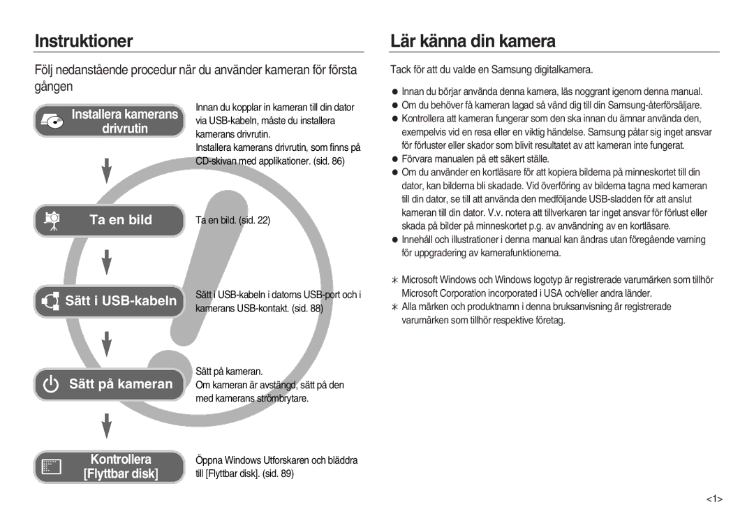 Samsung EC-NV15ZSDA/E3 manual Instruktioner, Lär känna din kamera, Gången, Tack för att du valde en Samsung digitalkamera 