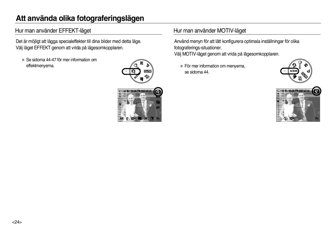 Samsung EC-NV15ZSBA/E2, EC-NV15ZBBA/E2, EC-NV15ZSDA/E3 manual Hur man använder EFFEKT-läget, Hur man använder MOTIV-läget 