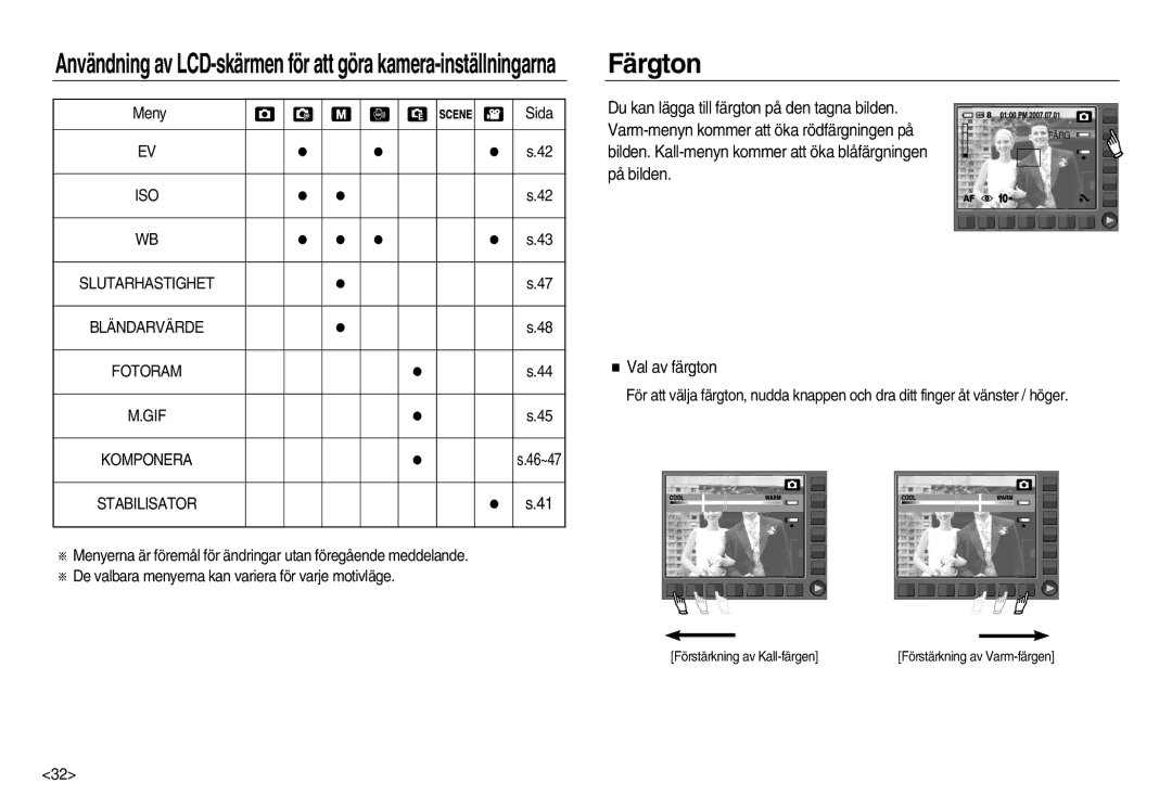 Samsung EC-NV15ZBBA/E2, EC-NV15ZSBA/E2, EC-NV15ZSDA/E3 manual Färgton, På bilden Val av färgton 