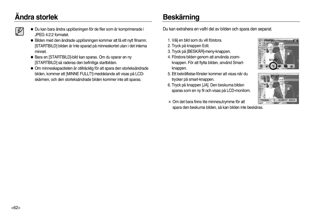 Samsung EC-NV15ZBBA/E2, EC-NV15ZSBA/E2, EC-NV15ZSDA/E3 manual Beskärning 