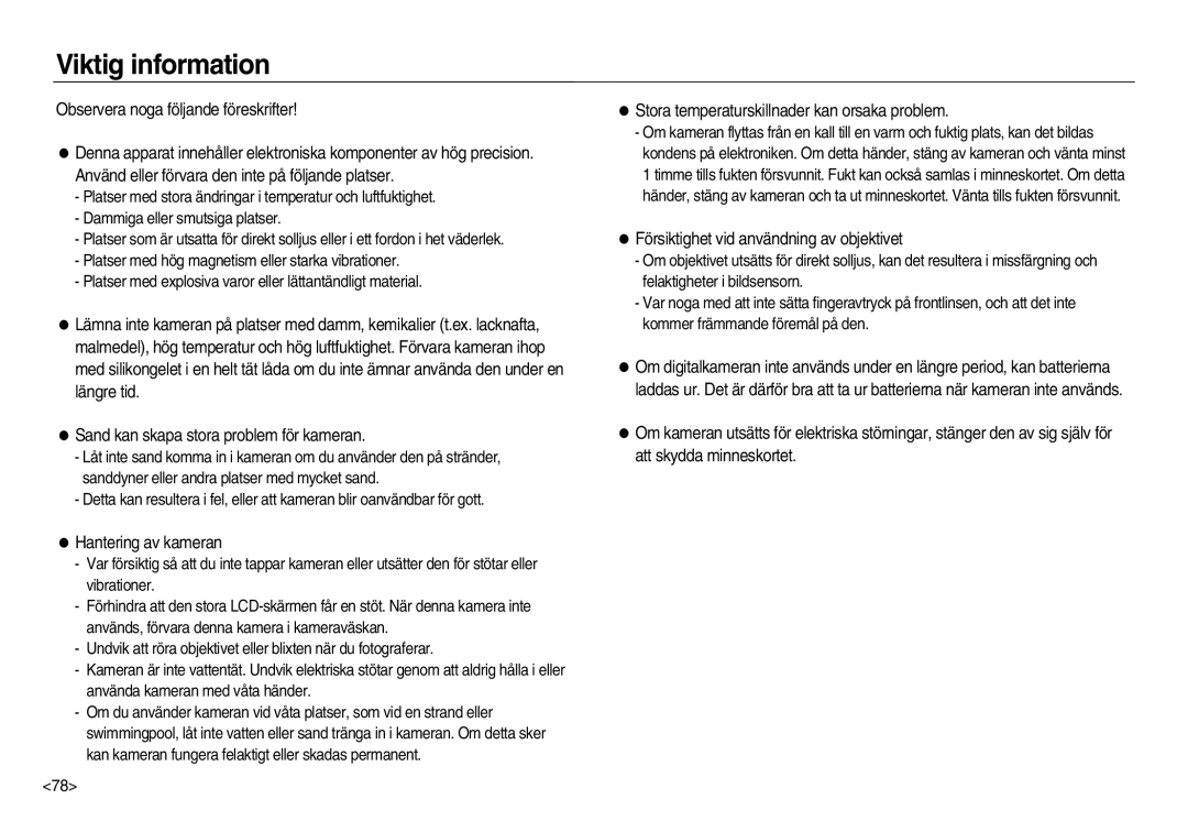 Samsung EC-NV15ZSBA/E2, EC-NV15ZBBA/E2, EC-NV15ZSDA/E3 manual Viktig information 