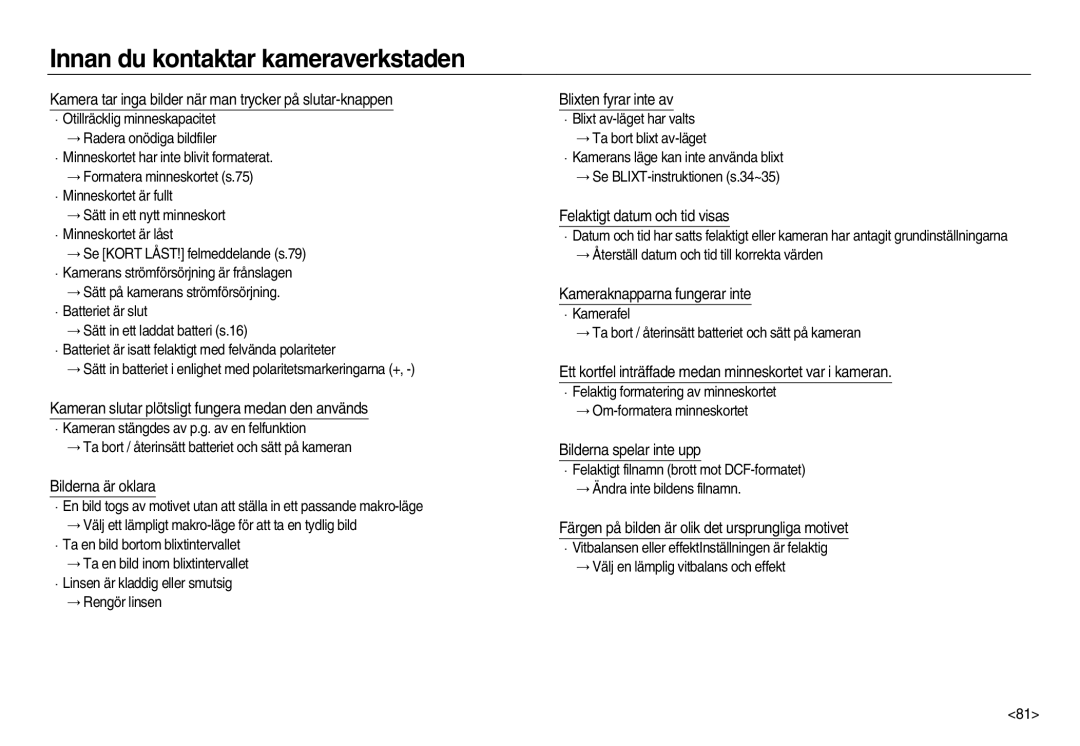 Samsung EC-NV15ZSBA/E2 Kamera tar inga bilder när man trycker på slutar-knappen, Bilderna är oklara, Blixten fyrar inte av 