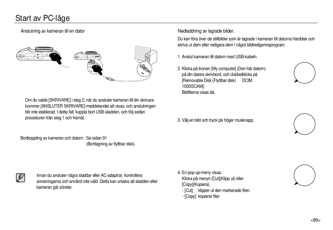 Samsung EC-NV15ZBBA/E2, EC-NV15ZSBA/E2 manual Nedladdning av lagrade bilder, Anslut kameran till datorn med USB-kabeln 