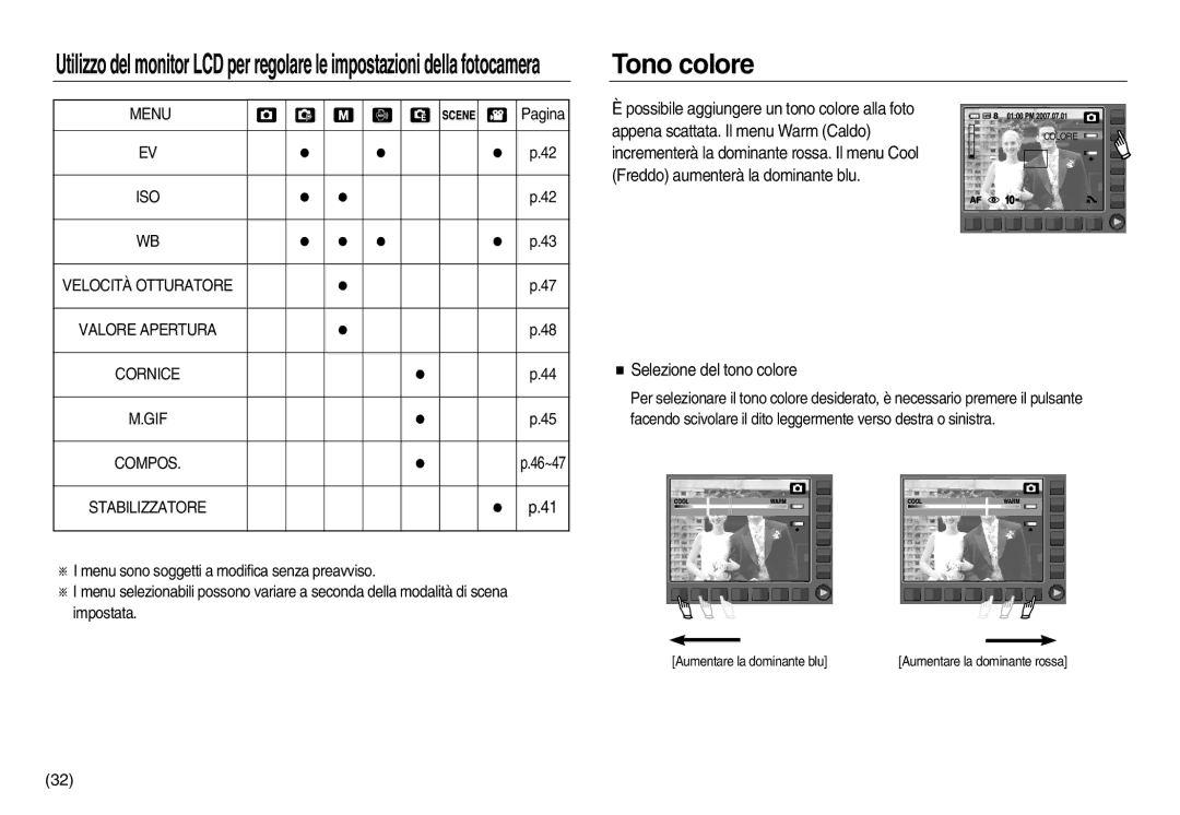 Samsung EC-NV15ZSBA/IT manual Tono colore, ISO Velocità Otturatore Valore Apertura Cornice GIF Compos, Stabilizzatore 